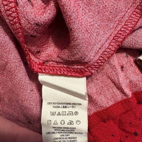 Free People Lovely Day Floral Print Mini Tunic Dress L Red Boho Tie Front Boxy - Picture 15 of 15